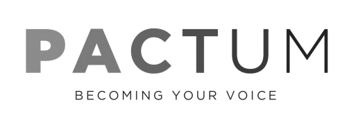 Logo de pactum con slogan: Becoming your voice